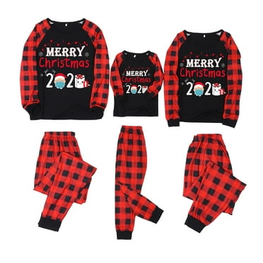 Cartoon Deer Print Long Sleeve O-Neck T-Shirt+Plaid Print Trousers//Romper FULA-bao Mathing Christmas Family Pajamas Set